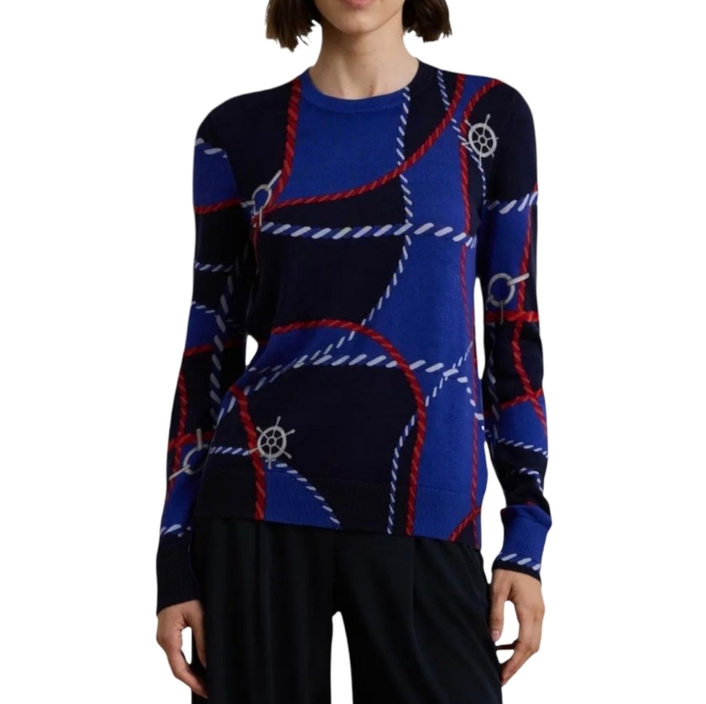 Lauren Ralph Lauren Nautical Rope Ship Wheel Crewneck‎ Sweater Blue Navy 2X New